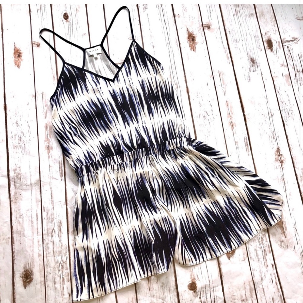 Milly Indigo Blue V-Neck Silk Racerback Romper